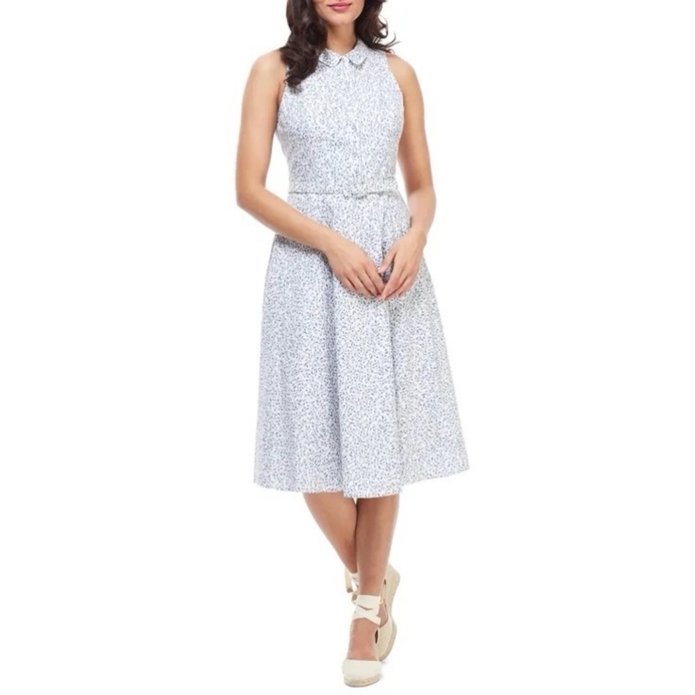 Gal Meets Glam Floral Rose Shirtdress in Blue/White, Size 6 EUC